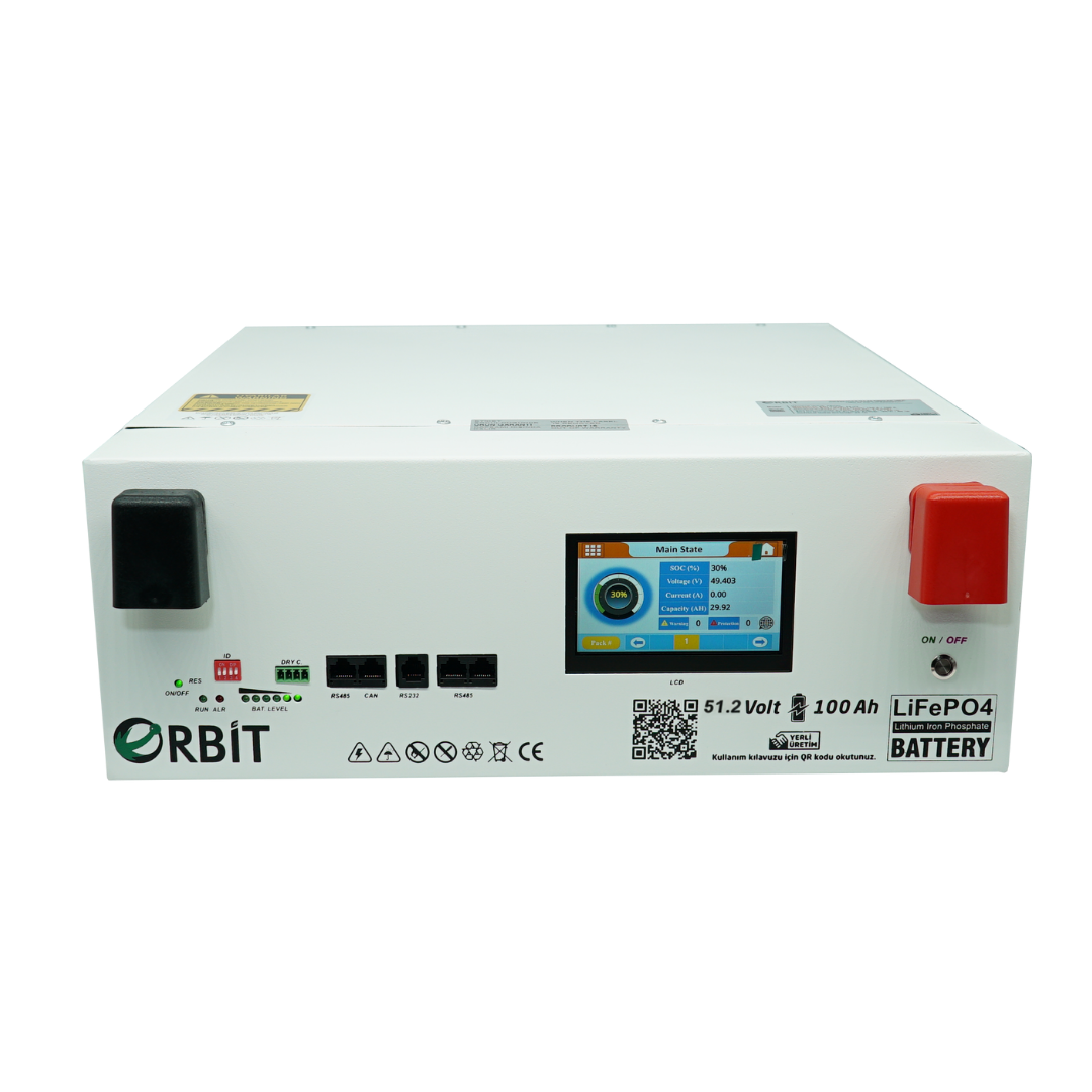 51-2 Orbit 51.2 V 100 Ah Lifepo4 Akü-Low Voltage-Ekranlı-Metal Kasa - Görsel 1